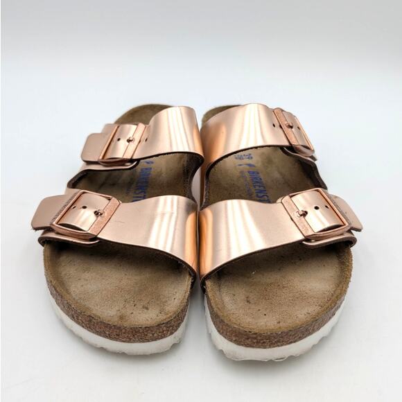 Birkenstock Arizona Soft Footbed Sandal Unisex Metallic Copper Sz US W8/M6 EU39 - Picture 2 of 16